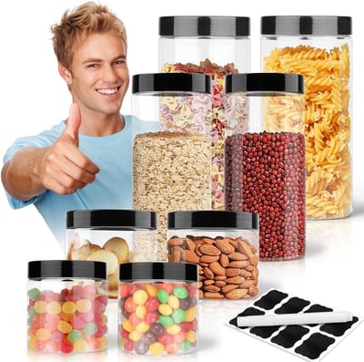 Set van 8 Mothproof Opbergdozen (0.2L + 0.4L + 0.5L + 1L) - BPA-vrije Plastic Containers voor Eten, Poeders en Specerijen met Schroefdeksel (4.2 L)