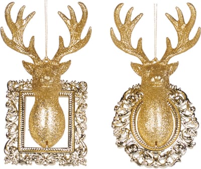 RENDIER-HOOFD-GLITTER-FRAME-GOUD-KERSTHANGER-15,5CM-ASS/2-GOODWILL-HERT-APART-PRIJS IS PER STUK!