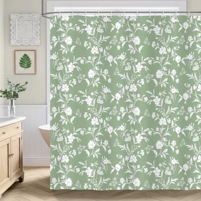 Dailygoods- Douchegordijn Waterdicht - Salie Groen Bloemen - 182x183 cm - Inclusief 12 Haken - Machinewasbaar - Duurzaam Polyester - Badgordijn