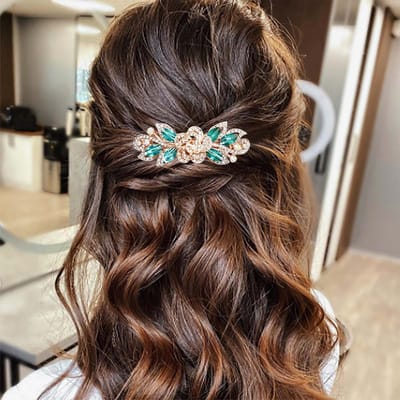 Allecto - Haarspeld - Elegante Bloem Haaraccessoire - Bruidslook - Gouden Kleur - Blauwe Kristallen - Handgemaakt - Perfect voor Bruiden - Ideaal v...