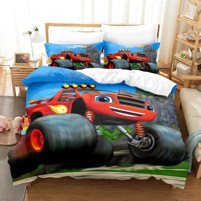 nieuwe Blaze Cartoon Monster Machines Beddengoedset, Dekbedovertrek Bedset Quiltovertrek Kussensloop, King Queen Twin Maat Jongens Meisjes Volwassenen 70x133cm 2pcs