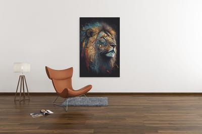 Canvas Schilderij Leeuw - Dieren - Kleurrijk - Portret - Modern - 60x40x2 cm