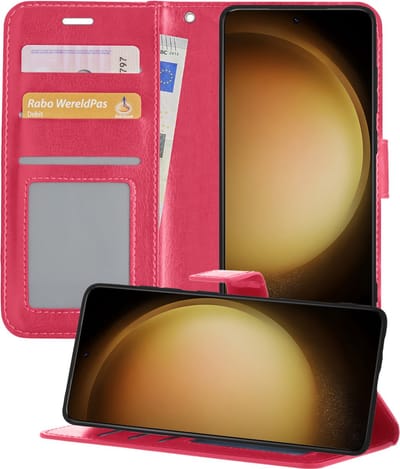 Hoesje - Met Pasjeshouder - Geschikt voor Samsung Galaxy S23 - Luxe Bookcase Portemonee - Flip Case - Kunstleer Book Case - Flipcase - Book Cover - Walletcase - Portemonneehoes - Telefoonhoesjes - Donkerroze