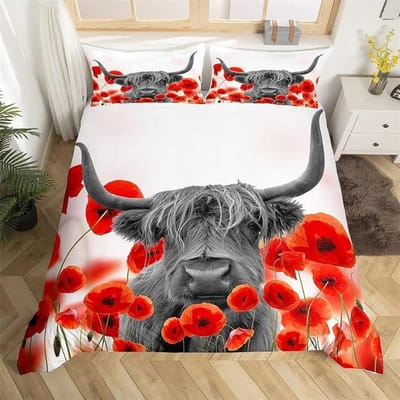 Dekbedovertrek Queen Highland Koe Boerderijdier Melk Beddengoedset Microvezel Schattig Koe Dekbedovertrek Wilde Dieren Quiltovertrek 70x133cm 2pcs