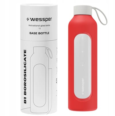 Glazen Motivatiefles 1000ml – Duurzame Waterfles in POPPY