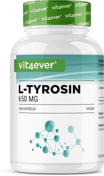 L-Tyrosine - 365 veganistische capsules - 1300 mg per dagelijkse portie - 4 maanden levering - Zuiver aminozuur uit plantaardige fermentatie - Veganistisch - Hoog gedoseerd - Vit4ever