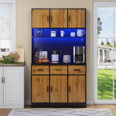 100x40x180cm - multifunctionele zelfbedieningsbuffetkast - met LED-verlichting - lades - verstelbare planken - doorvoer en stopcontacten - zwart