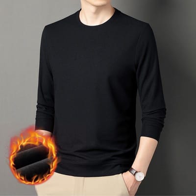 Heren T-shirt met lange mouwen, Verdikt fluweel, Herfst en winter Middenjarige papa kleding, Ronde hals Wagfu basislaag, Sweatshirt XXXXL black