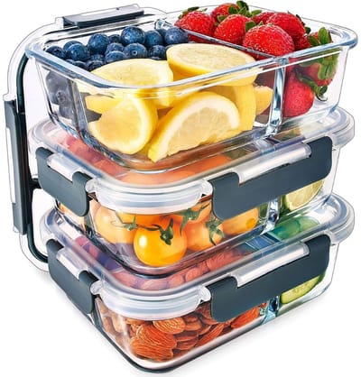 RONN® Magnetron Bakjes met Deksel - Magnetron Bakjes - Magnetron Bord met Deksel - Duidelijk/Grijs - 21cm x 16cm x 7cm
