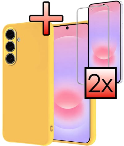Hoesje - Met 2x Screenprotector - Geschikt voor Samsung Galaxy A37 - Sterk & Shockproof - Back Cover - Siliconen Case - Telefoon Hoes - Geel