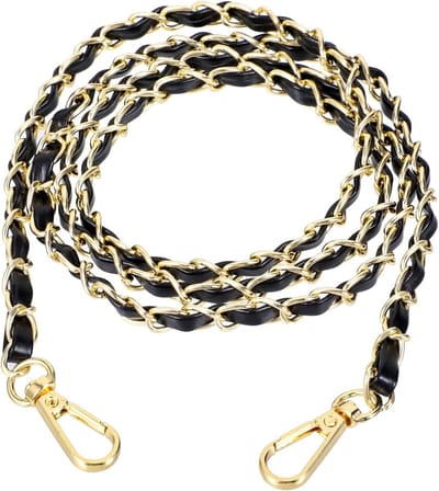Leren Schoudertasriem van 120 cm, Zwarte Tasriem met Gouden Ketting, Ideaal voor Handtassen en Portemonnees