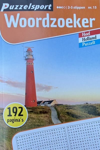 Woordzoeker puzzelboek niveau 2-3 stippen 192 pagina’s extra dik vakantie puzzelboekje met woordzoekers