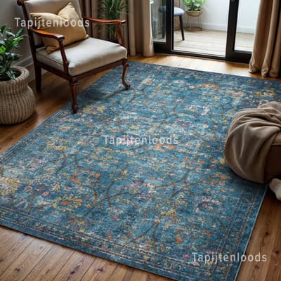 Muratap Picasso sarough vintage vloerkleed blauw laagpolig- 240x340 cm