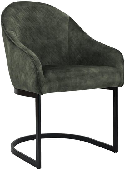 CLP Jarik Eetkamerstoel - met armleuning - Modern - Metalen Frame - Belastbaar tot 140 kg - Fluweel/donkergroen