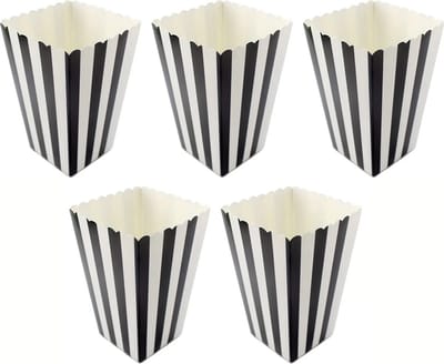 DW4Trading Popcorn Bakjes Zwart Wit Gestreept - Karton - Amerikaans Feestje - 5 Stuks