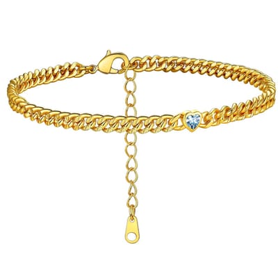 Dailygoody - Gouden ronde hart enkelarmband - Geboortesteen - Kristallen enkelbandje - 8.5 inch - Verjaardagssieraden - Geschikt voor vrouwen - Damesmode