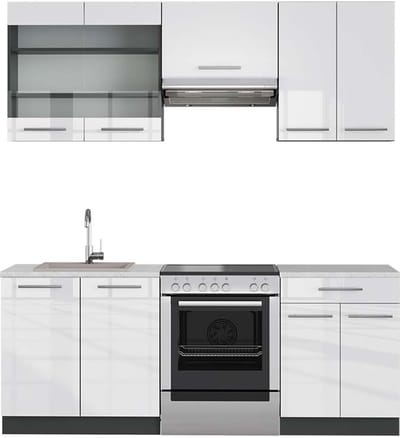 Vicco Fame-Line Complete keukeneenheid – 200 cm, WB Marmer Wit hoogglans/antraciet
