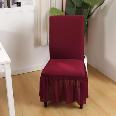 Eetkamerstoelhoezen met ruche rok Stretchy Spandex Verdikt Jacquard Universele Fitted Eetkamerstoel Slipcover voor Thuis