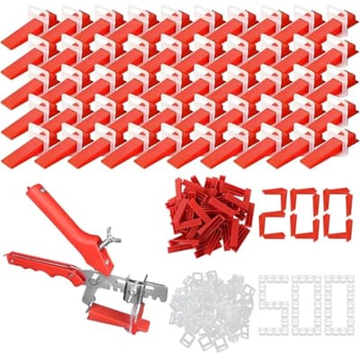SnelShoppen - Tegel Nivelleersysteem, 701 Stukken, Set van 200 Tegelwiggen, 500 Nivelleerclips 2 mm, Nivelleersysteem voor Vloer- en Wandtegels, Inclu