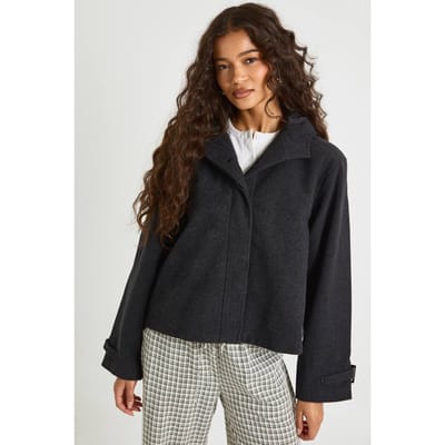 boohoo Dames 2 In 1 Mitten Wol-Look Jas | Charcoal | Maat: 14