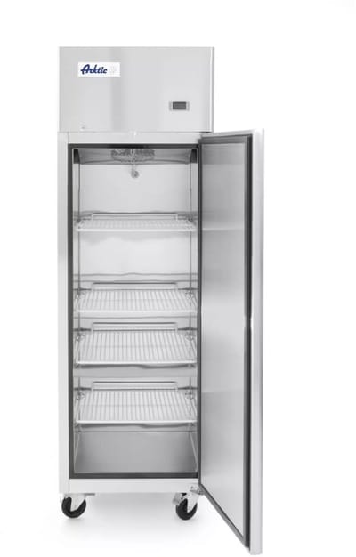 HENDI enkeldeurs koelkast - rvs - 410 liter - 600x740x1950 mm - zilver - geforceerde luchtkoeling en automatisch ontdooien - op wielen - horeca - GN 1/1 schappen