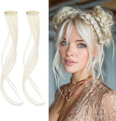 2 Stuks Clip-In Zijsponnen Lange Weft Synthetische Golvende Pony Extensies voor Vrouwen, Naadloze Clip-in Pony Haarstukken, 34.7 cm, Wit Goud, Perfect voor Haarstyling en Make-overs