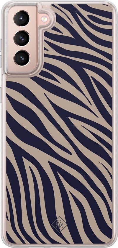 Casimoda® hoesje - Geschikt voor Samsung Galaxy S21 - Wavy Twist - 2-in-1 case - Schokbestendig - Geometrisch patroon - Verhoogde randen - Blauw, Transparant