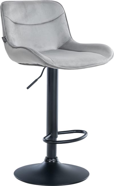 CLP Vonore Barkruk - Met rugleuning - Met voetensteun - Verstelbaar - Metalen frame - Velvet - Fluweel - zwart/grijs