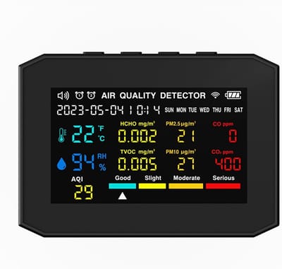 Luchtkwaliteit monitor - Luchtmeter CO2 - Binnenlucht meten - 10-in-1 metingen - 112 x 78 x 35 mm - Zwart