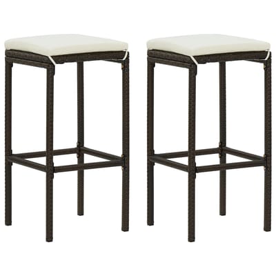vidaXL - Barkrukken - met - kussens - 2 - st - poly - rattan - bruin