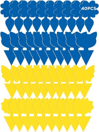 zelfklevende vliegenvallen, 40 stuks, lijmvallen voor insecten, planten, ongedierte, dubbelzijdige lijmval voor Moskou, insectenbescherming, muggen, bladluizen, motten op het balkon, tuin-blauw & geel