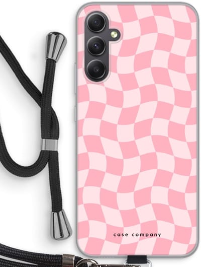 Case Company® - Hoesje met koord geschikt voor Samsung Galaxy A34 hoesje met Koord - Grid Roos - Telefoonhoesje met Zwart Koord - Bescherming aan alle Kanten en Over de Schermrand