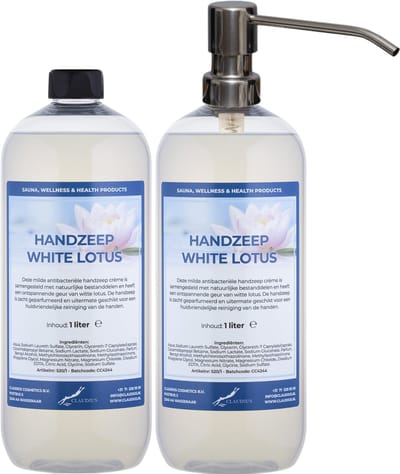 Handzeep White Lotus 1 liter - set van 2 stuks - met gratis RVS zilverkleurige pomp - Voordeelverpakking