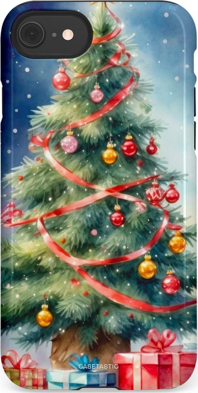 Casetastic hoesje geschikt voor Apple iPhone SE / Apple iPhone 7 / Apple iPhone 8 - Dubbellaagse bescherming - Aquarel Kerstboom Cadeau - Fashion Case - Grijs Donkerblauw Saliegroen Beige