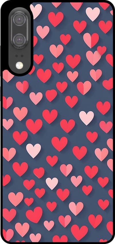 Smartphonica Telefoonhoesje Geschikt voor Huawei P20 met Roze en Rode Hartjes Opdruk - TPU Backcover Case With Rosé and Red Heart Design geschikt voor Huawei P20