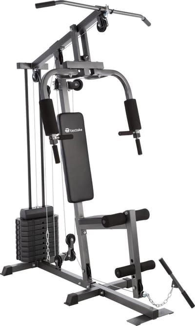 tectake® Fitness Krachtstation - Home Gym - Pull up station - Geschikt voor alle niveaus - Voor diverse spiergroepen - Krachttraining - Power Tower - Grijs