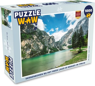 Puzzel Dennenbomen bij het meer Lago di Braies in Italië - Legpuzzel - Puzzel 1000 stukjes volwassenen