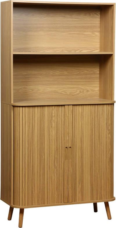 sweeek - Scandinavische boekenkast gegroefd houteffect 2 schuifdeuren en plank 80cm - legacy