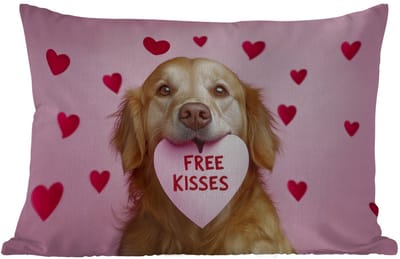 Buitenkussens - Tuin - Hond - Kiss- Valentijn - Hartjes - 50x30 cm
