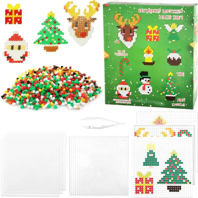 Kralenstrijkset voor Kinderen, 1200 Stuks, 5 mm met Patroonkaarten, Pegboards en Strijkpapier - Creatief Speelgoed voor Kerstcadeaus
