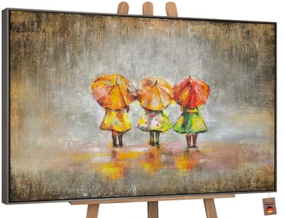 Canvas schilderij landschapsformaat handgeschilderd zomerregen regen natuur – YS-Art Gallery – Sfeervol wanddecoratie voor woonkamer – Modern schilderij voor slaapkamer en hal