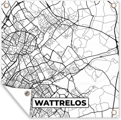 Tuin poster Stadskaart - Plattegrond - Kaart - Wattrelos - Frankrijk - Zwart wit - 200x200 cm - Tuindoek