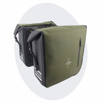 Voltano Dubbele Fietstas Rolltop Luxe E-bike - Zwart / Olijfgroen - 48 Liter - 100% Waterdicht - Fietstassen Elektrische Fietsen
