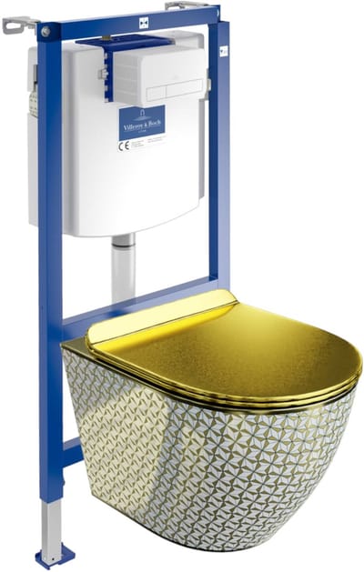 Villeroy&Boch Inbouwreservoir Complete Toiletset ViConnect H112 - Inbouw WC Hangtoilet Wandcloset SOFI SLIM GOLDEN NEVER DIE - Bedieningsplaat Wit - Voorwandelement voor toilet - Installatiesysteem
