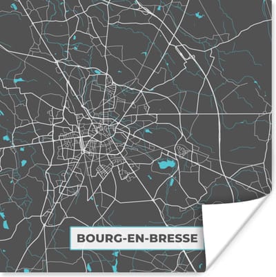 Poster Bourg-en-Bresse - Frankrijk - Stadskaart - Kaart - Plattegrond - 100x100 cm XXL