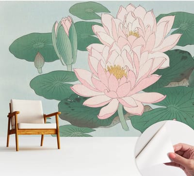 Wallfluent Zelfklevend Behang - Waterlotus Zelfklevend fotobehang - 312x250 cm - Groente Zelfklevend Behang - Herpositioneerbaar - Voor de slaapkamer, woonkamer en hal Zelfklevend Behang