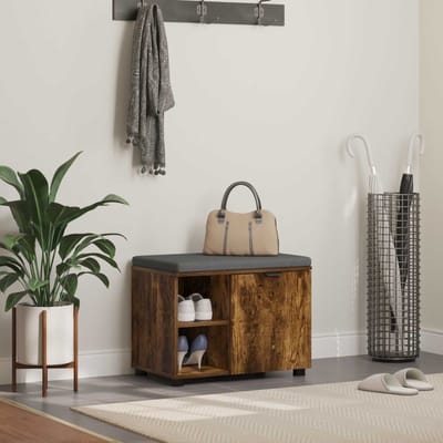 vidaXL - Hallenbank - met - kussen - met - plank - Gerookte - Eik - 60 - x - 38 - x - 46 - cm