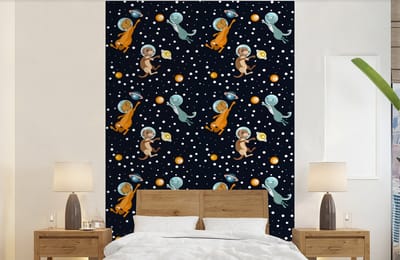 Behang - Fotobehang Planeten - Hond - Patroon - Breedte 140 cm x hoogte 220 cm