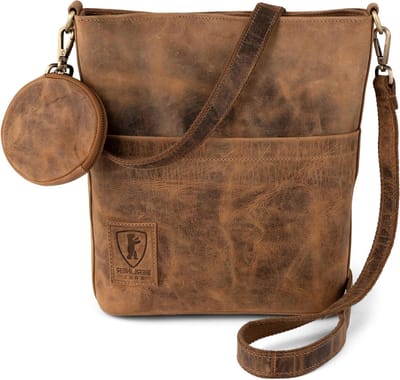 Leren Schoudertas - Handtas Dames - Dagelijks Gebruik - Inclusief Twee Banden - 24 x 30 cm - Bruin