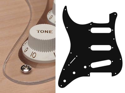 Boston SL-113-TR pickguard, Stallion, standard, SSS, 3 pot holes, 3-5 switch, lefthanded, 1 ply, transparent